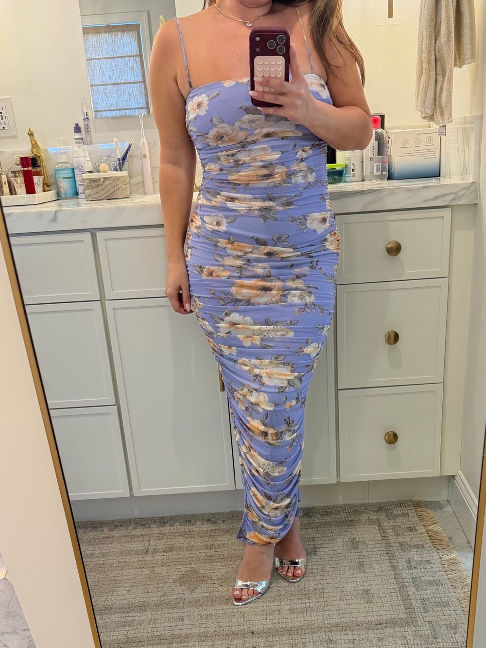 Lulu's Lavender Floral Spaghetti-Strap Maxi Dress